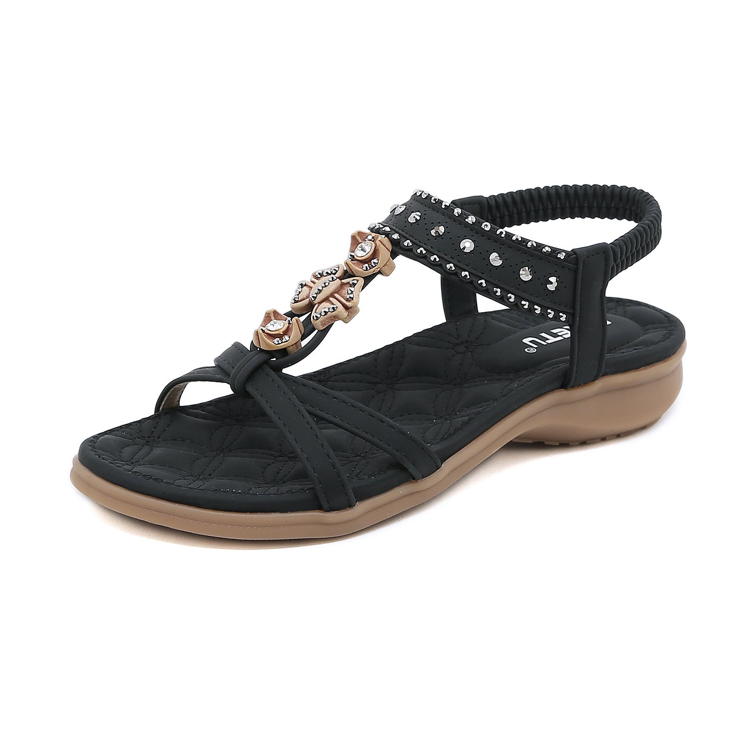 Ethnic Style Bohemian Women's Sandals Vintage Rhinestone Comfortable Women's Shoes | Flat Sandals