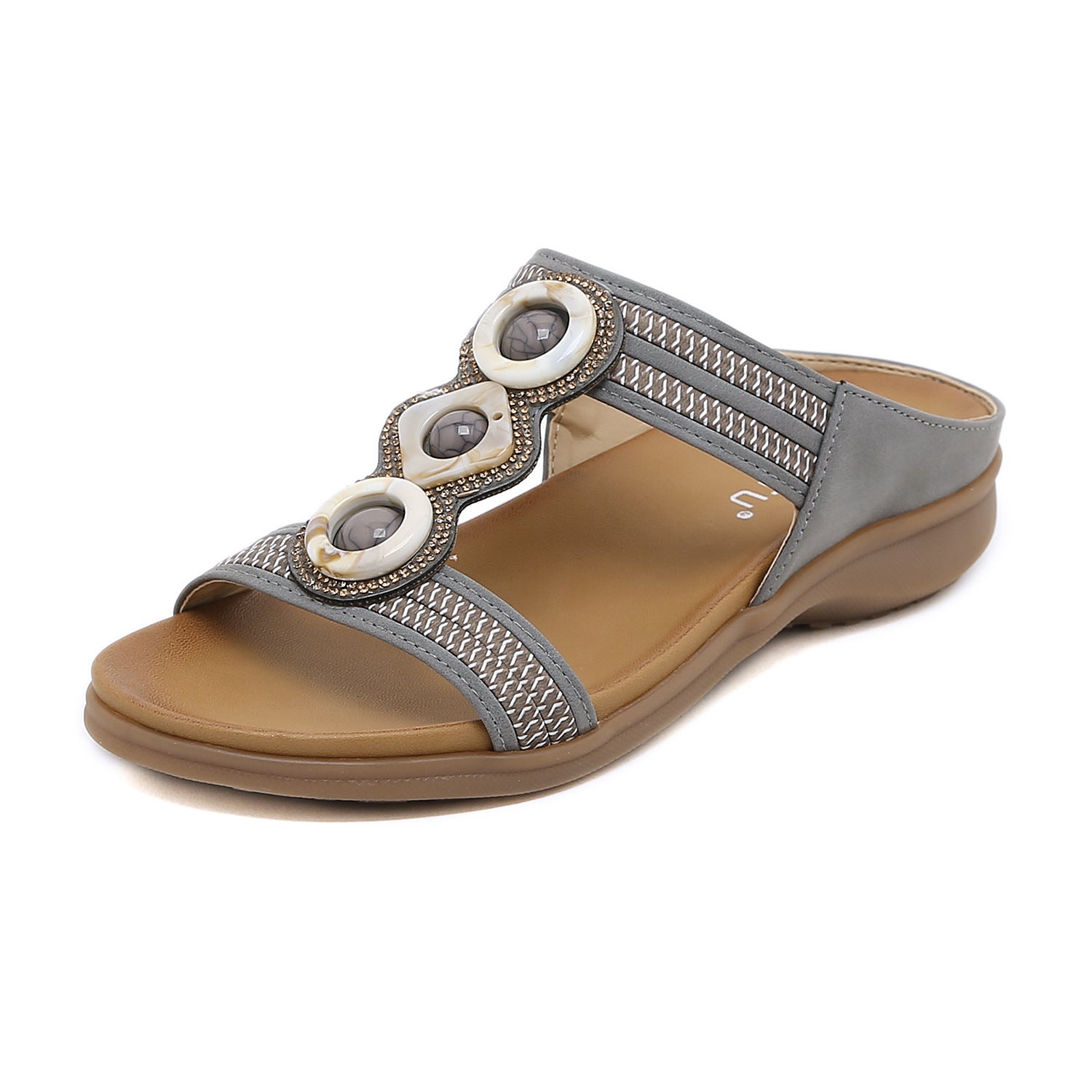 Sandals Bohemian Rhinestone Comfortable round Toe Seaside Holiday Large Size Shoes | Flat Sandals