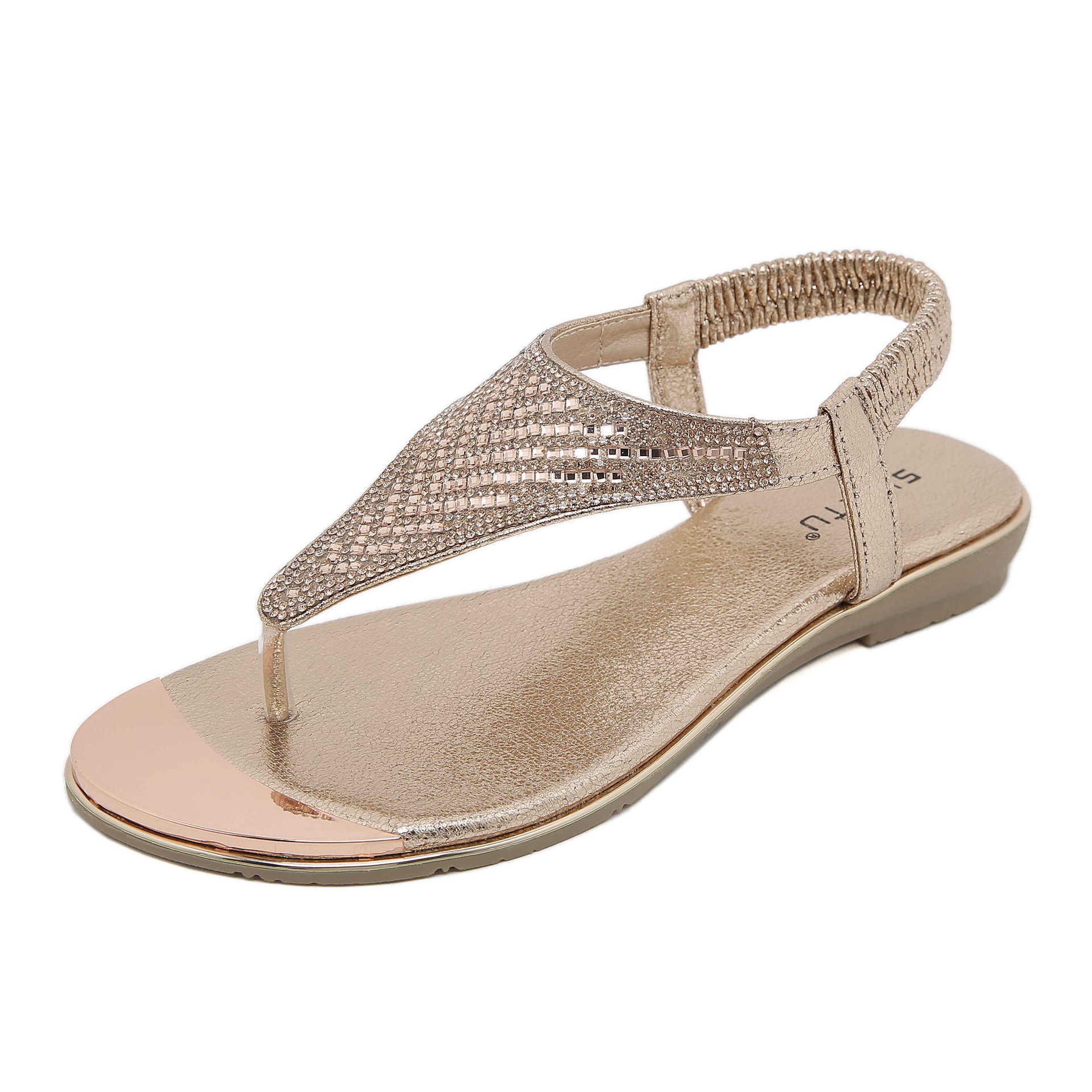 BY2006-5 Rhinestone Flip-Flops Comfortable All-Match Beach Sandals for Women | Flat Sandals