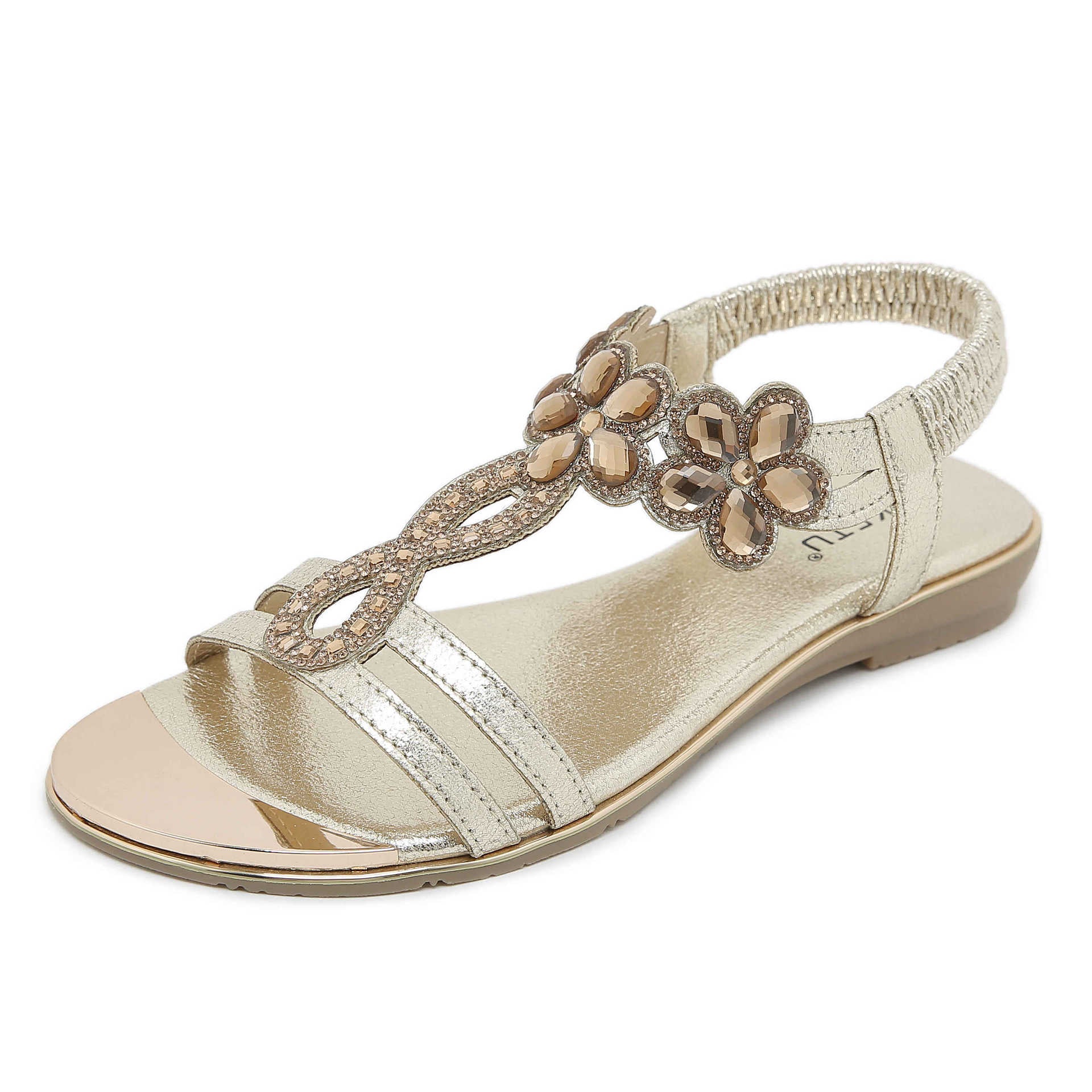 BY2006-6 Rhinestone Sandals Women's Comfortable Versatile Shoes | Flat Sandals