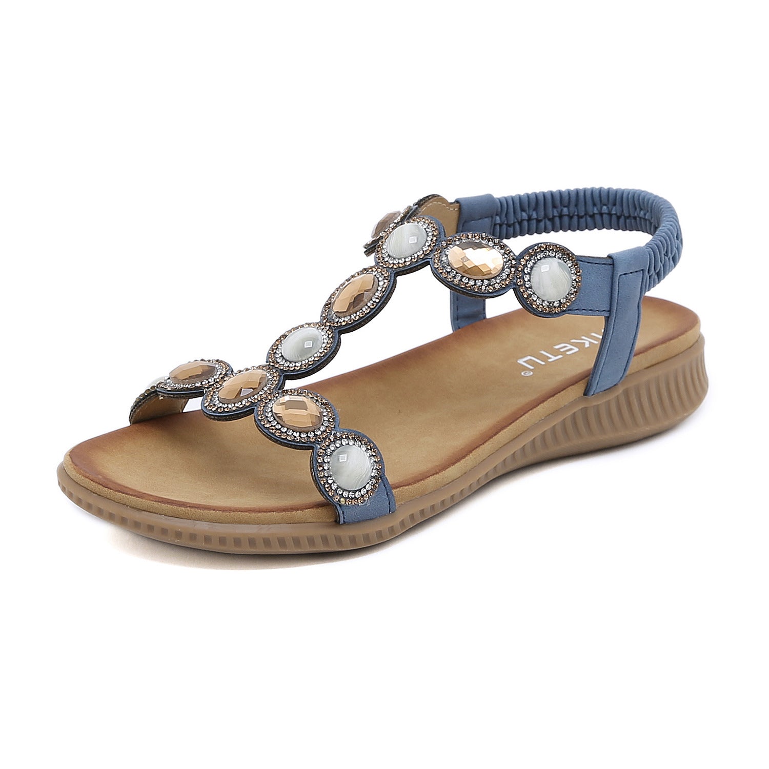 Sandals Bohemian Rhinestone Comfortable round Toe Seaside Holiday Large Size Shoes | Flat Sandals