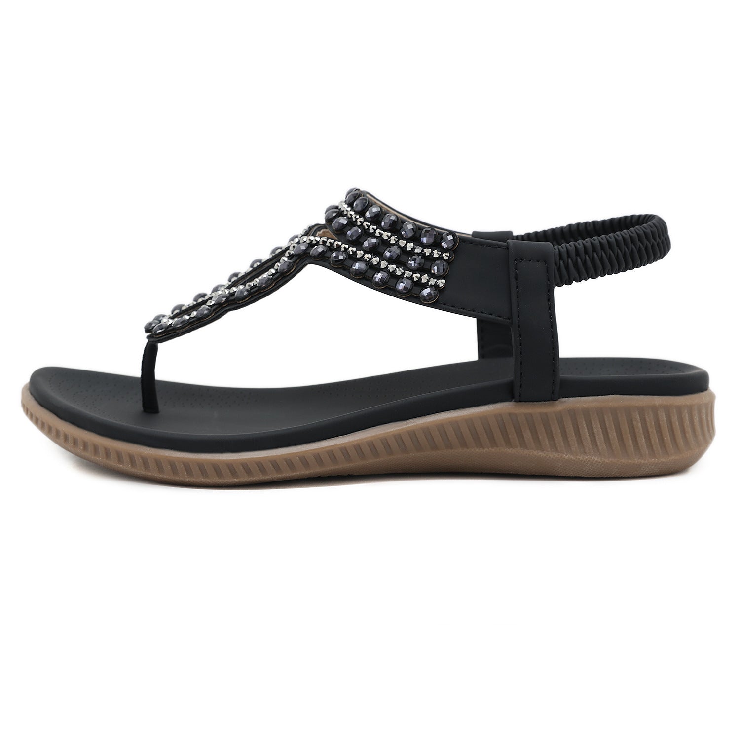 Sandals Bohemian Rhinestone Comfortable round Toe Seaside Holiday Large Size Shoes | Flat Sandals