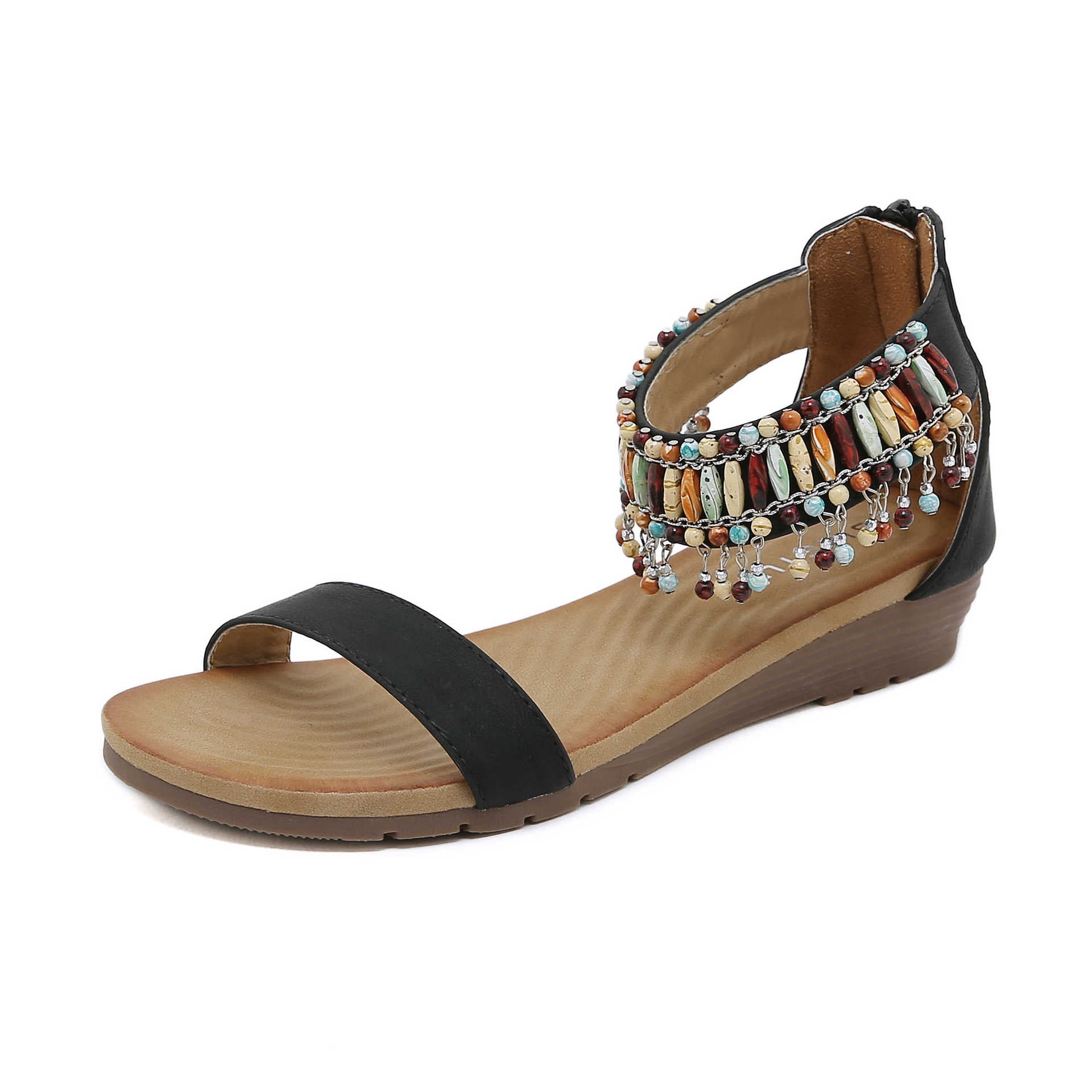 8150-1 Women's Bohemian Style Beaded Comfortable round Toe Seaside Vacation Large Size Sandals