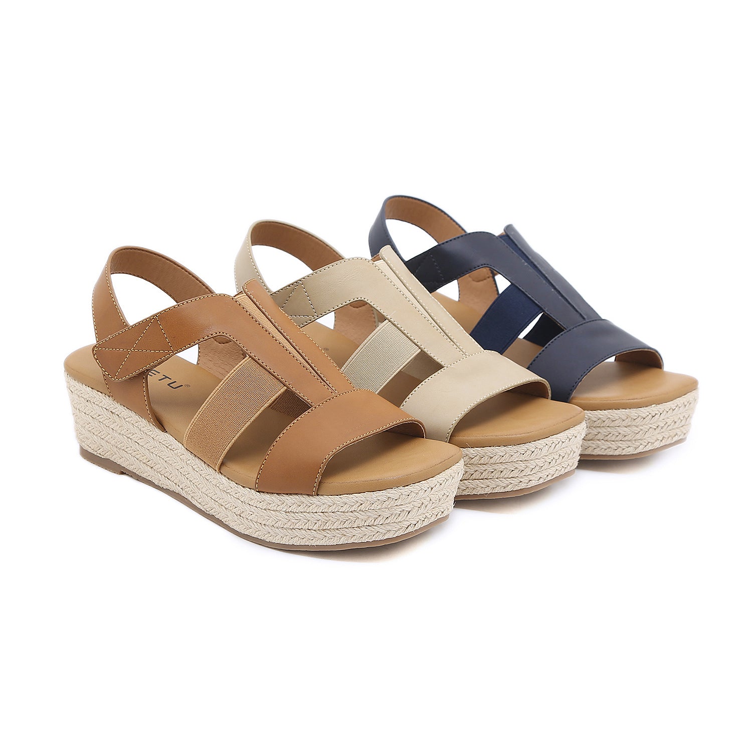 ALM695-4 Woven Sandals Women's Buckle Pure Color All-Matching Casual Large Size Sandals