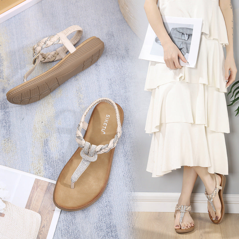 Bohemian Comfortable Women's Shoes Hand-Woven Rhinestone Rome Beach Sandals Women's Sandals