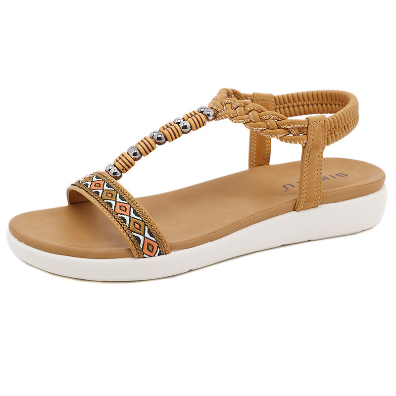 Ethnic Style Beaded Light and Comfortable Bohemian Comfortable plus Size Sandals for Women