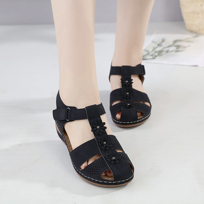 C801-1 Massage Grain Casual Women's Shoes Flower Solid Color All-Match Wedge Sandals
