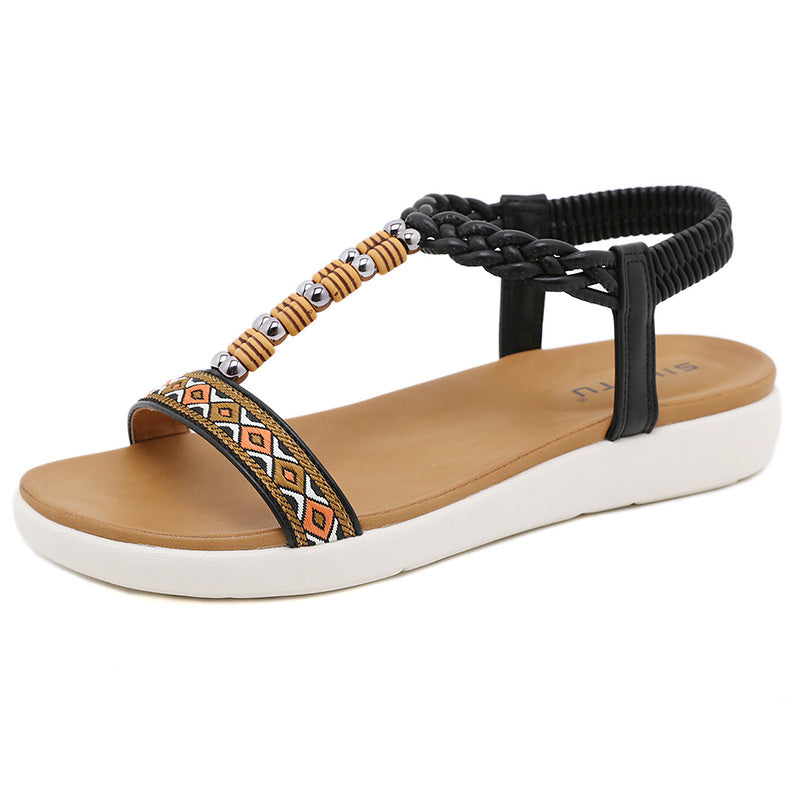 Ethnic Style Beaded Light and Comfortable Bohemian Comfortable plus Size Sandals for Women