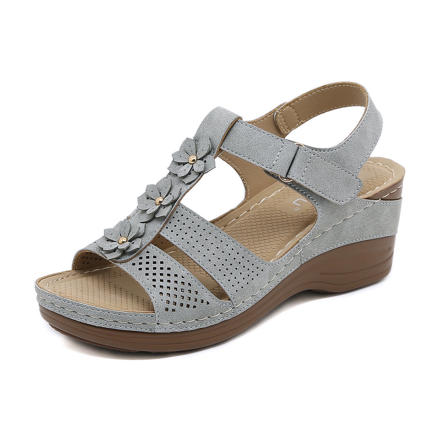 Retro Non-Slip Sole Sandals Women's Stitching Adhesive Wedge Flower Sandals