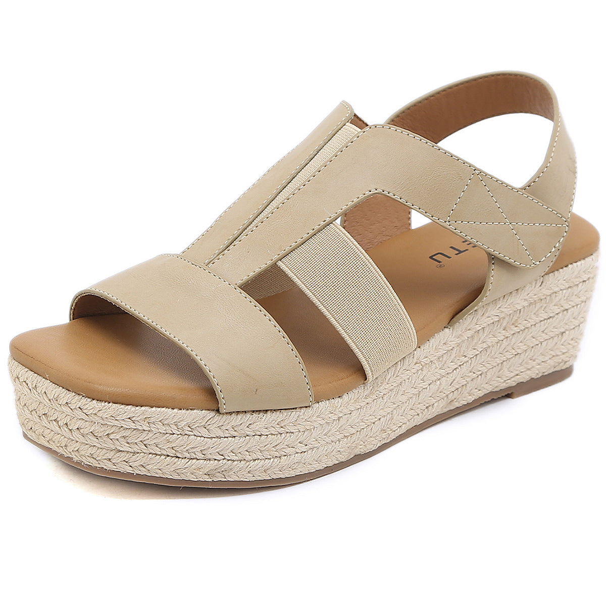 ALM695-4 Woven Sandals Women's Buckle Pure Color All-Matching Casual Large Size Sandals