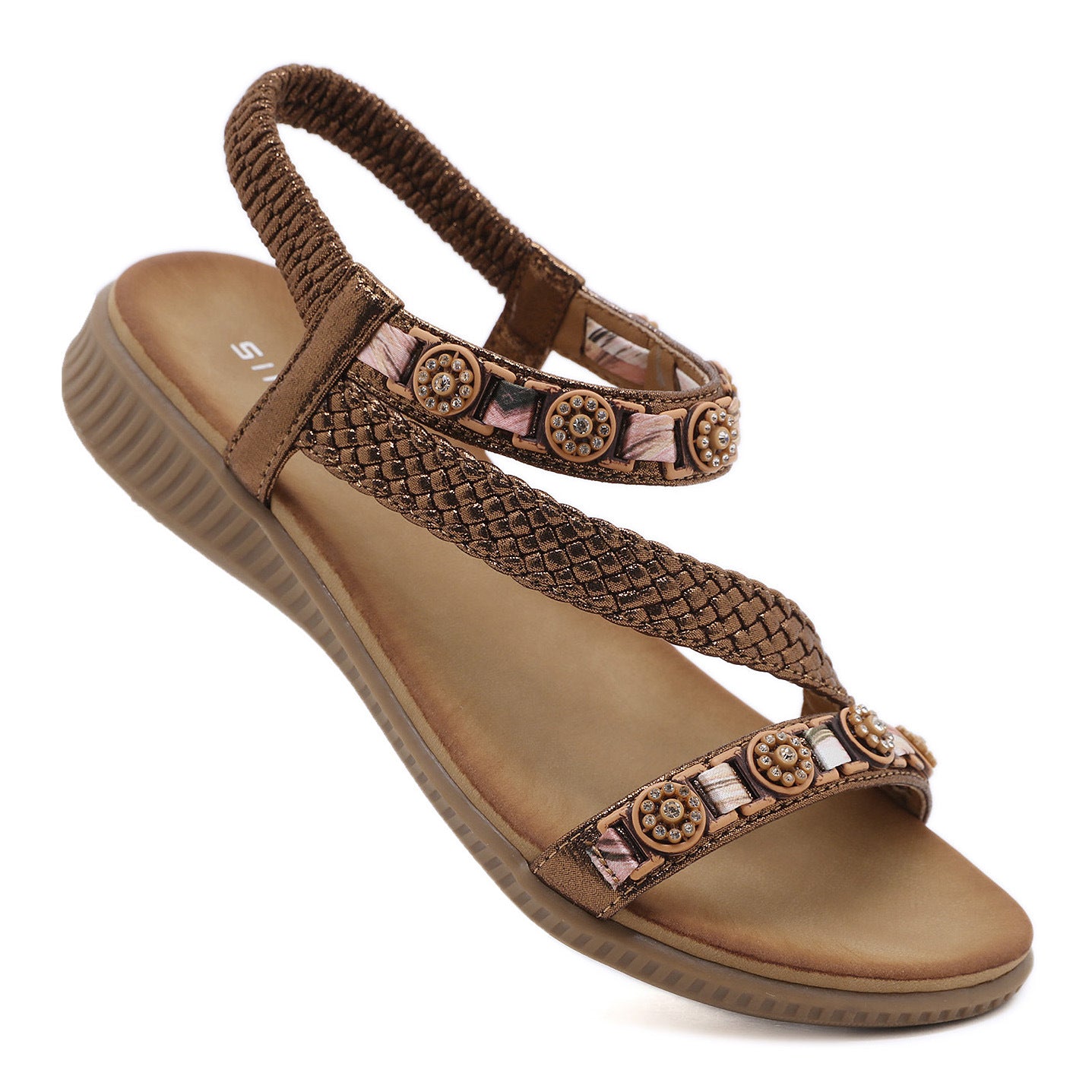 Z2927-2 Sandals Women's Woven Metal Buckle Casual Non-Slip Fashion Rhinestone Sandals