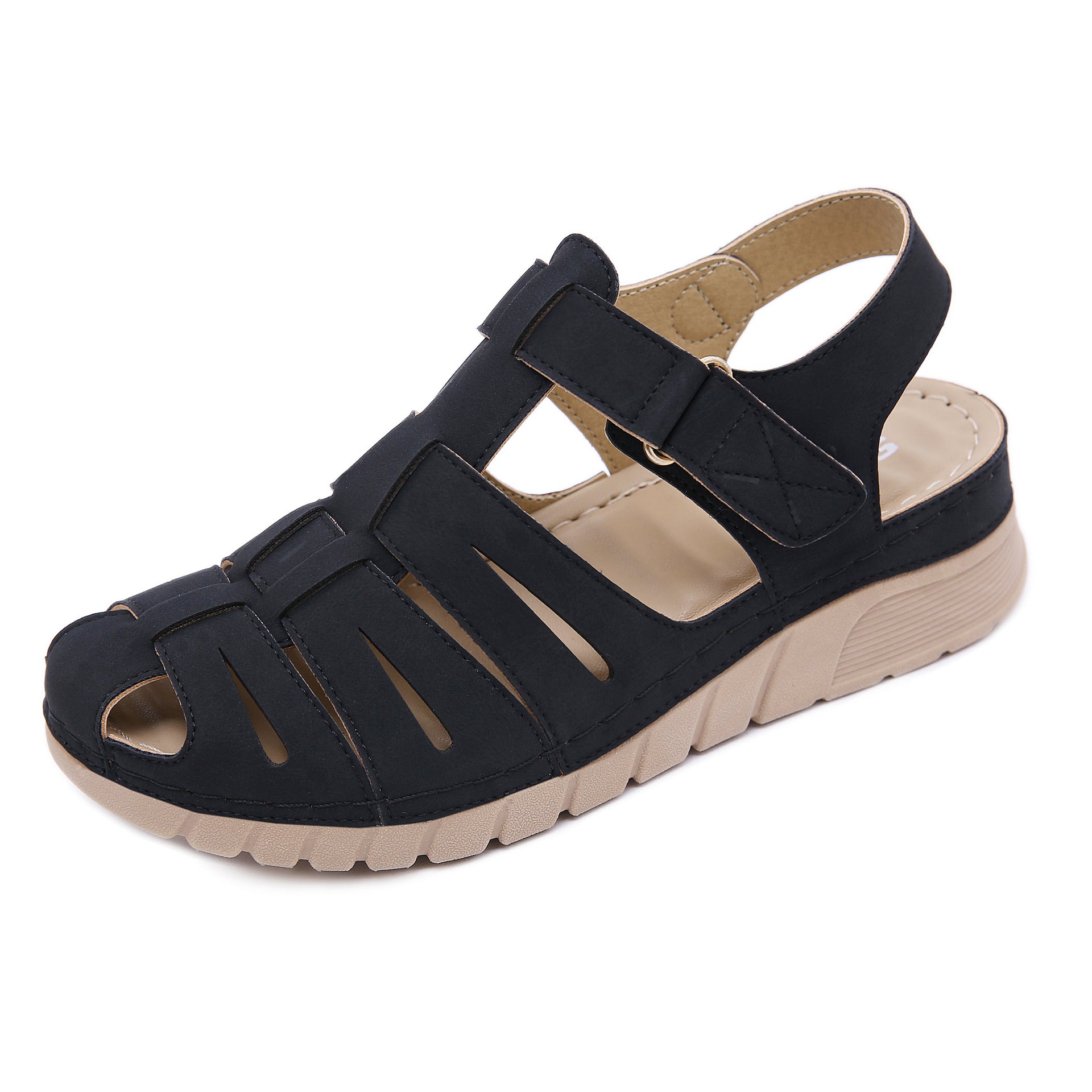Retro Sandals Women's Outsole Light Free-Rider Line Non-Slip Wedge Closed Toe Shoes