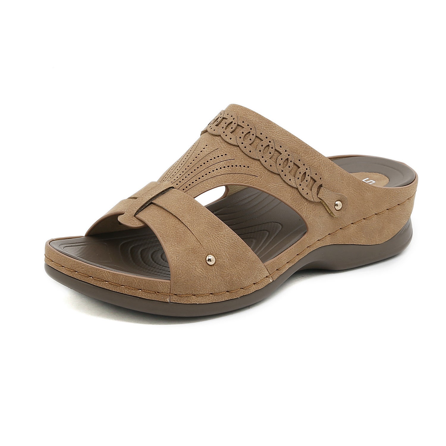 605-9 Women's Shoes Stitching Casual Wedge Metal Large Size Slippers Women