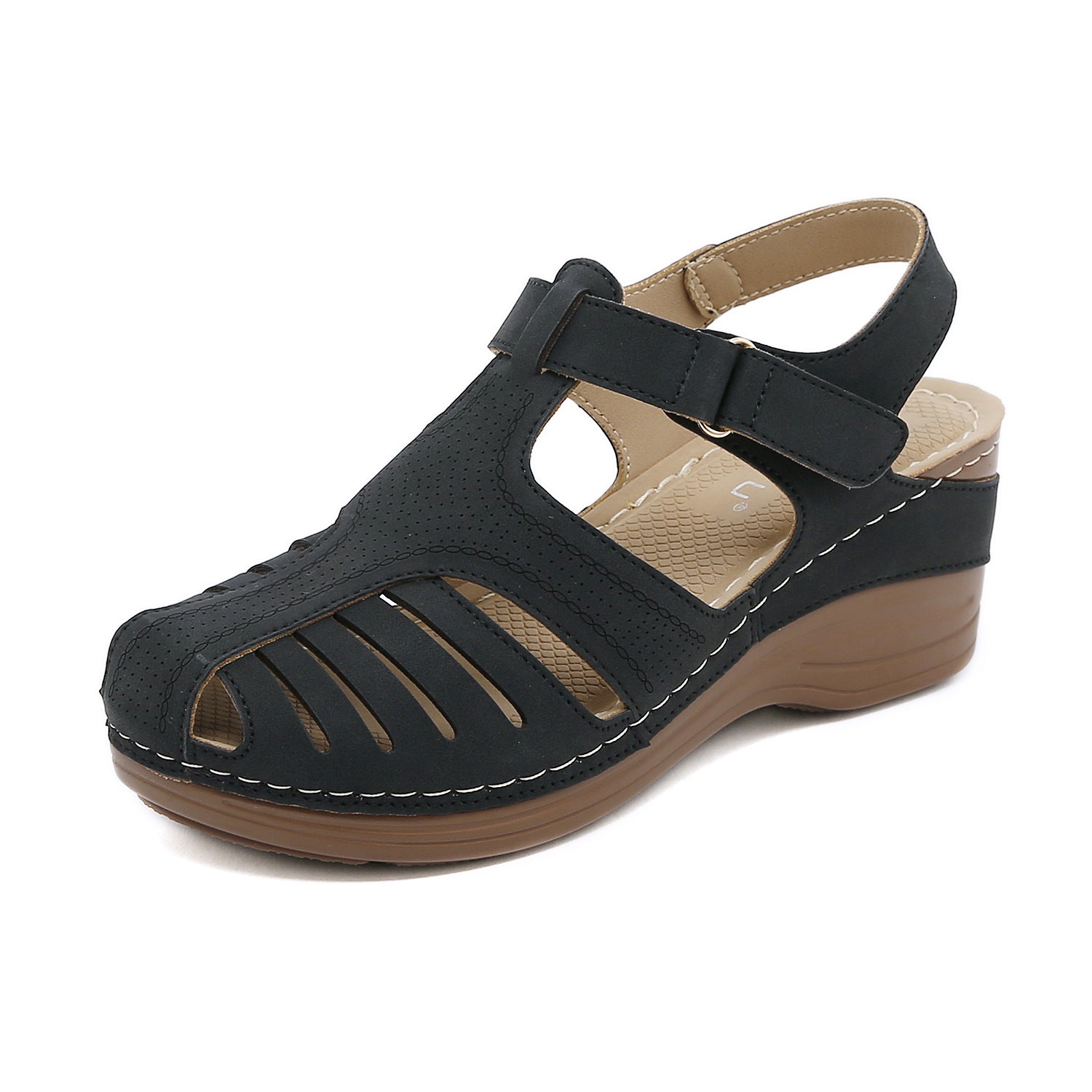 Retro Non-Slip Sandals Women's Car Line Adhesive Wedge Closed Toe Sandals