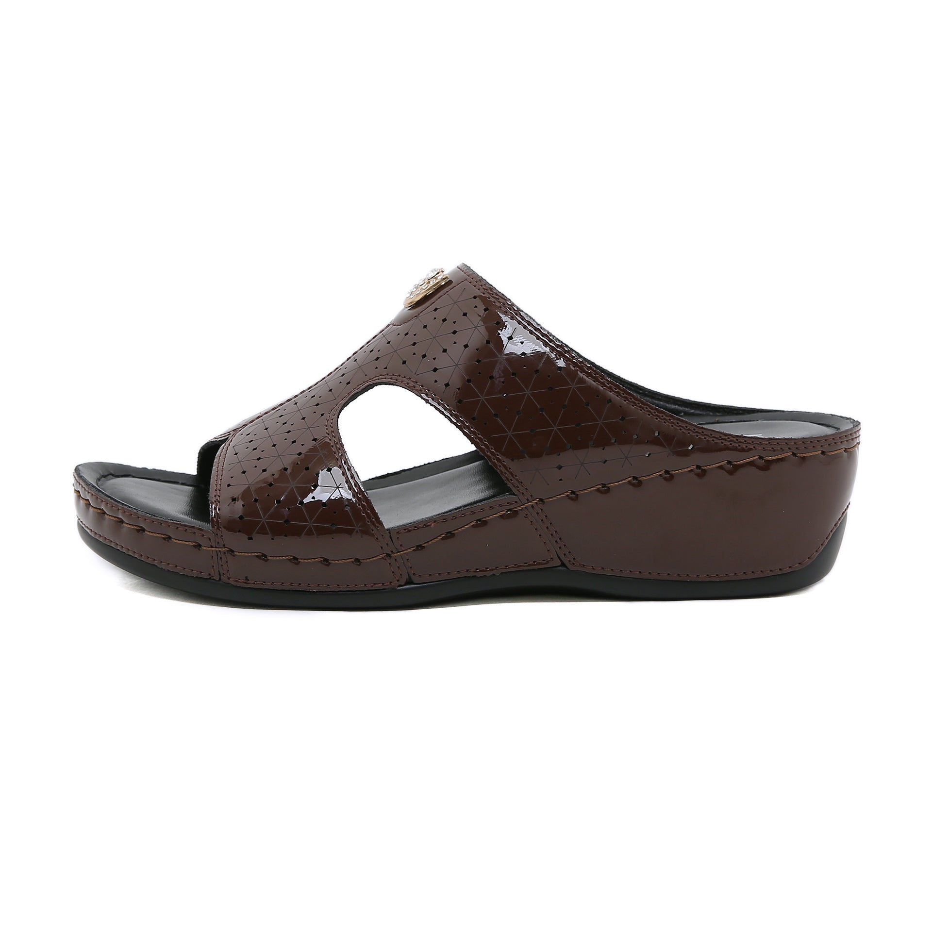 Non-Slip Bottom Women's Shoes Stitching Wedge Ethnic Flower Large Size Slippers Women