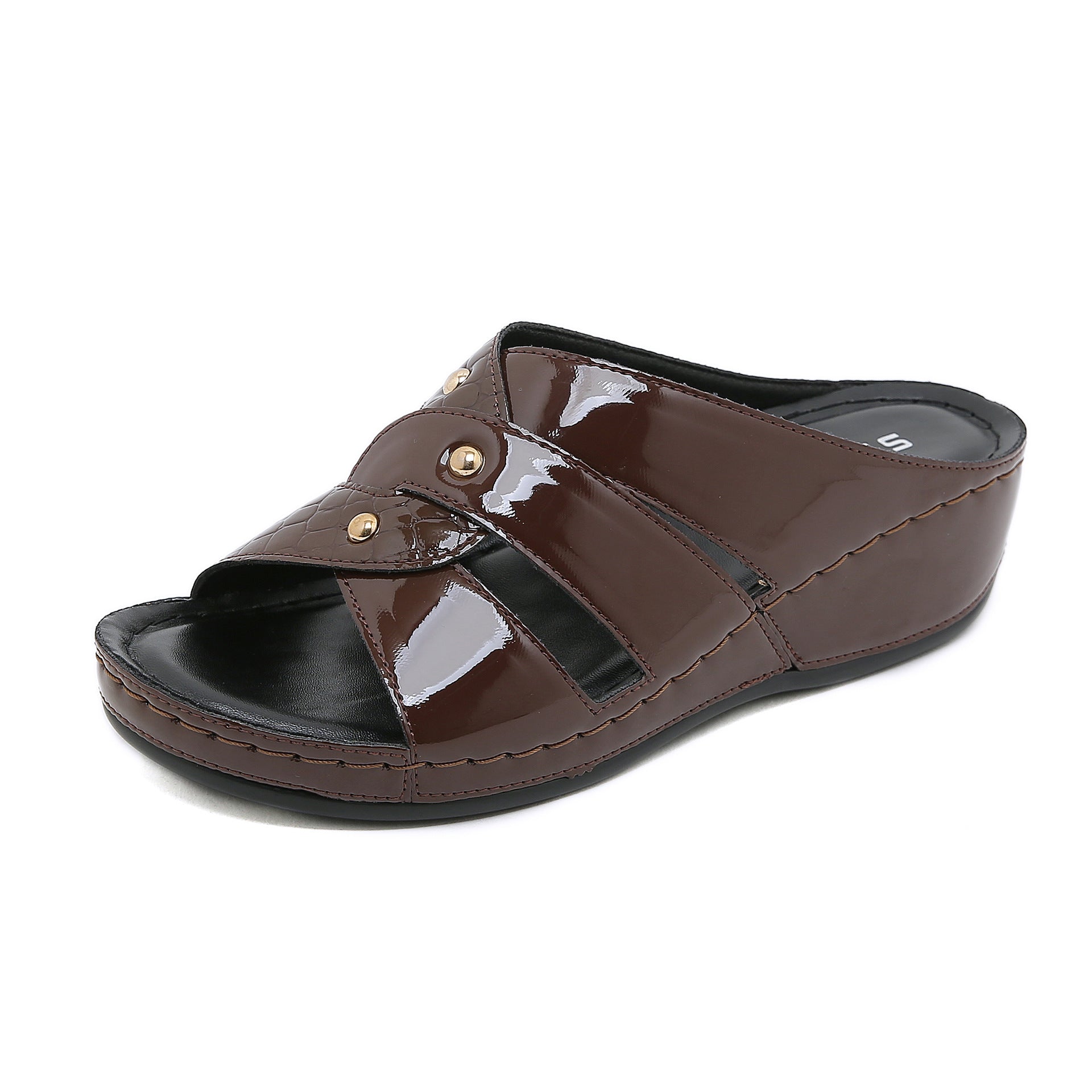 Non-Slip Bottom Women's Shoes Stitching Wedge Ethnic Flower plus Size Slippers Women