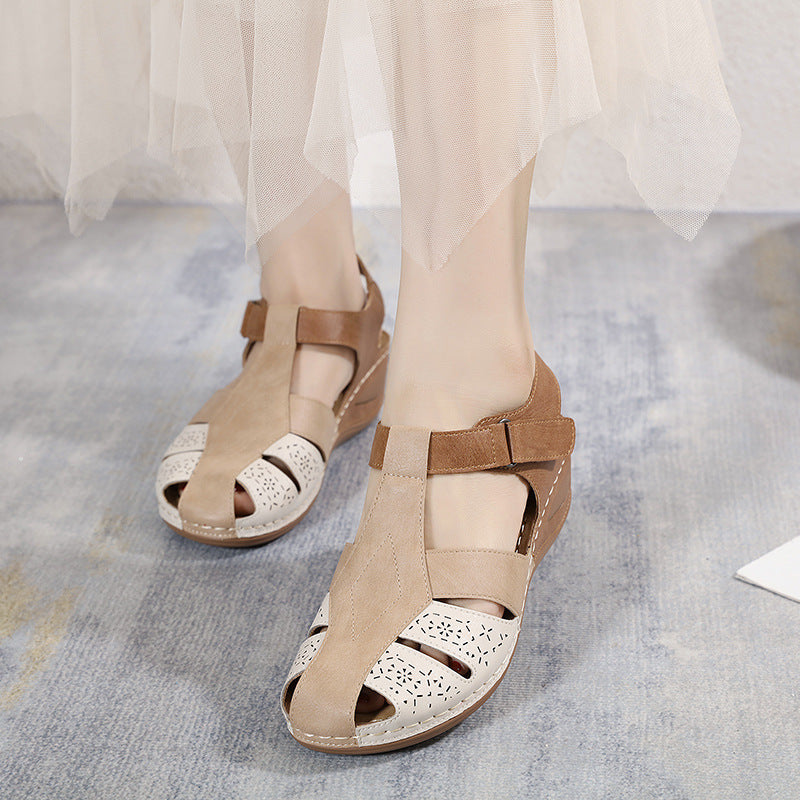 801-2 Sandals Women's Color Matching Stitching Mother Shoes plus Size Sandals Wedge-Heel Slippers