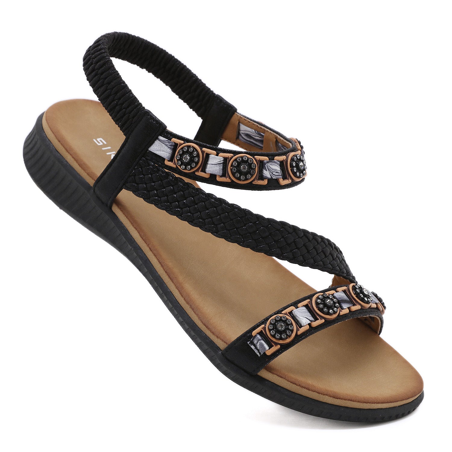 Z2927-2 Sandals Women's Woven Metal Buckle Casual Non-Slip Fashion Rhinestone Sandals