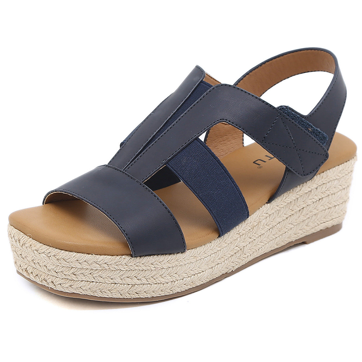 ALM695-4 Woven Sandals Women's Buckle Pure Color All-Matching Casual Large Size Sandals