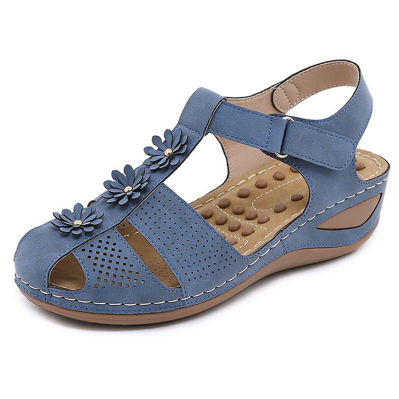 C801-1 Massage Grain Casual Women's Shoes Flower Solid Color All-Match Wedge Sandals
