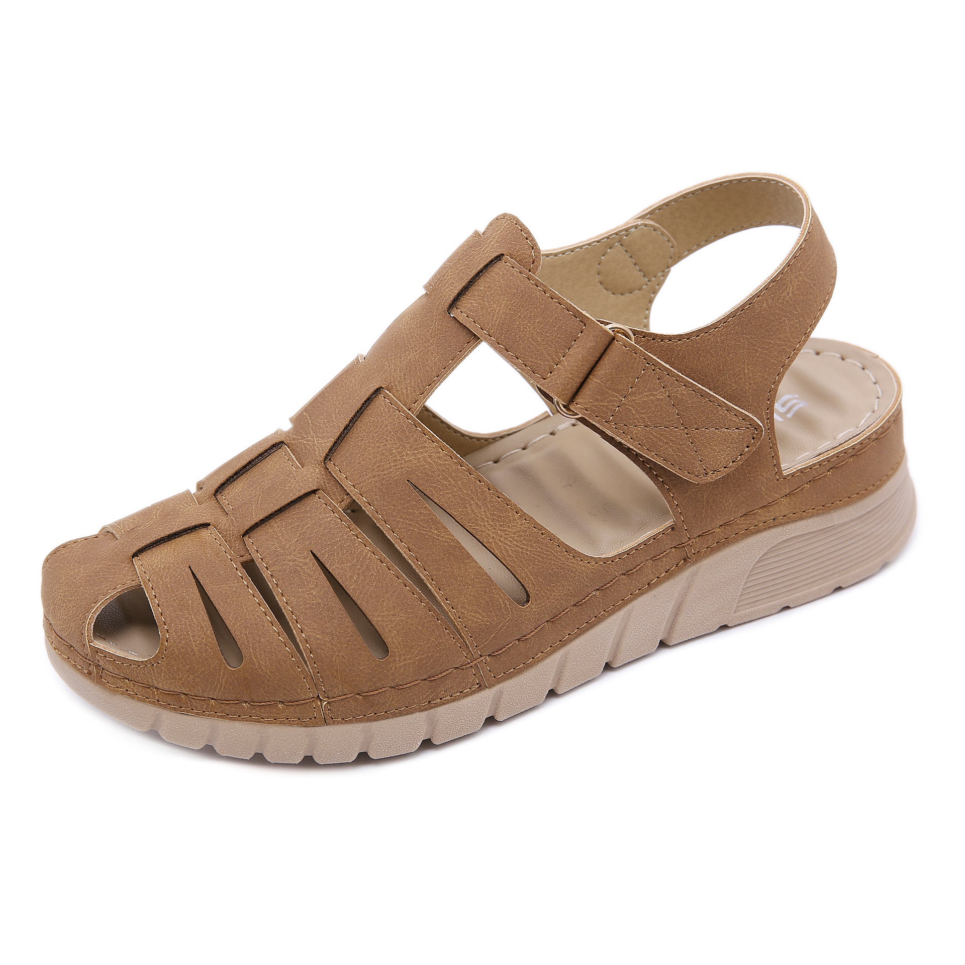 Retro Sandals Women's Outsole Light Free-Rider Line Non-Slip Wedge Closed Toe Shoes