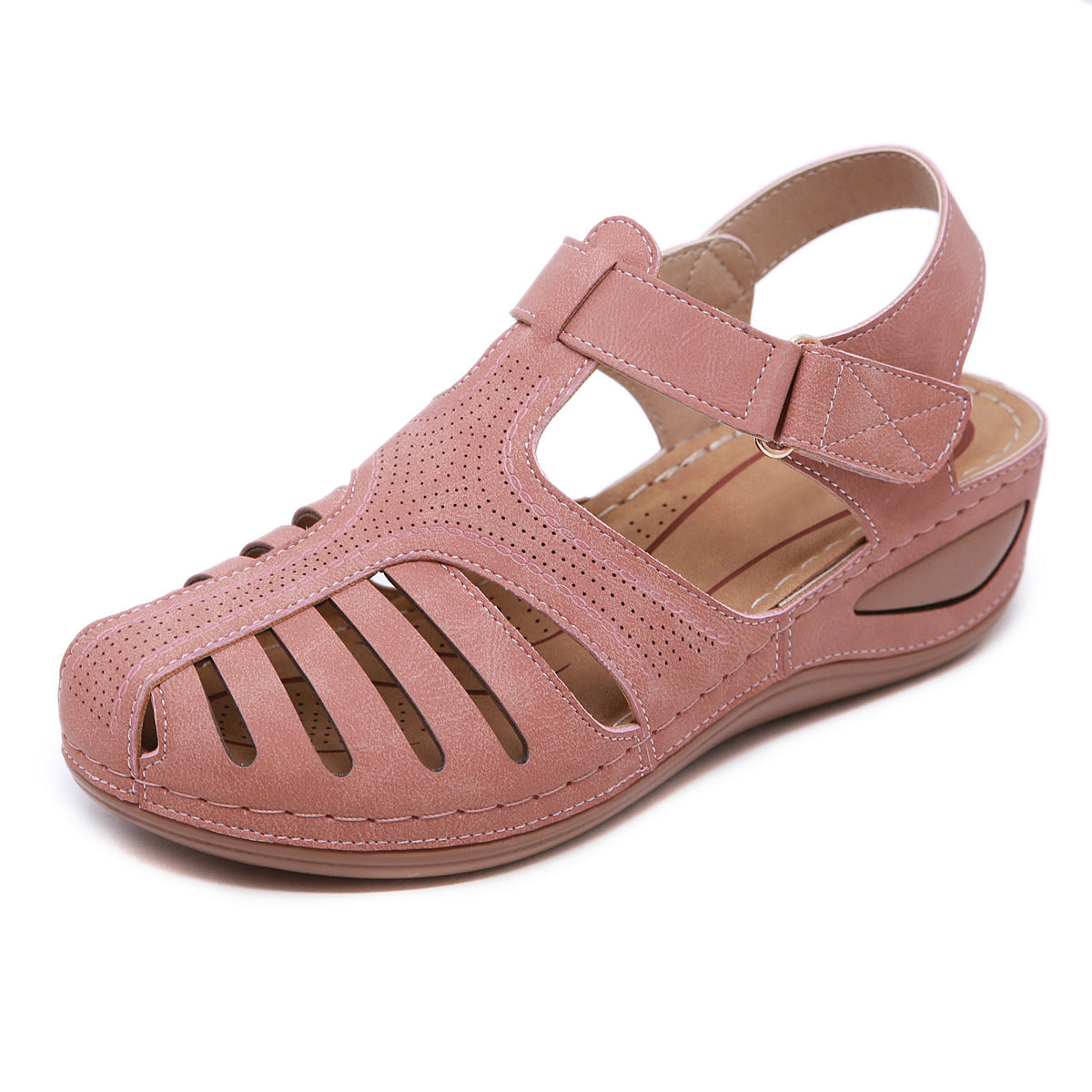 Retro Sandals Women's Stitching Adhesive Wedge Closed Toe Sandals
