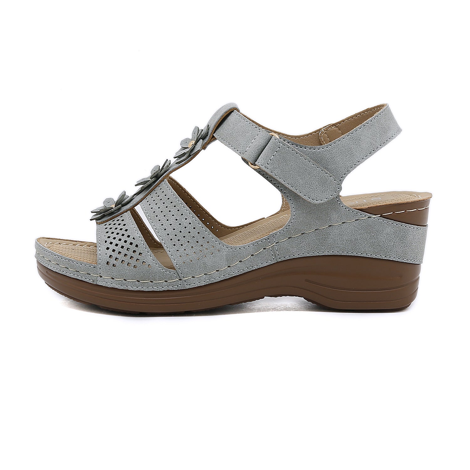 Retro Non-Slip Sole Sandals Women's Stitching Adhesive Wedge Flower Sandals