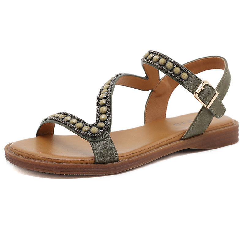Alm3259-100 Fashionable Women's Sandals with Elastic Band Comfortable Sandals