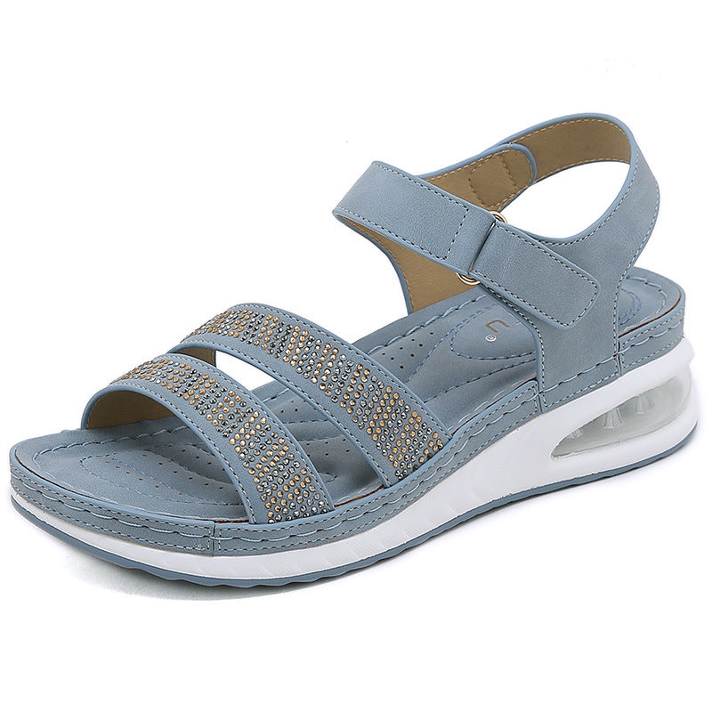 C321-2 Casual Cushion Insole plus Size Sewing Thread Wedge Comfortable Rhinestone Sandals