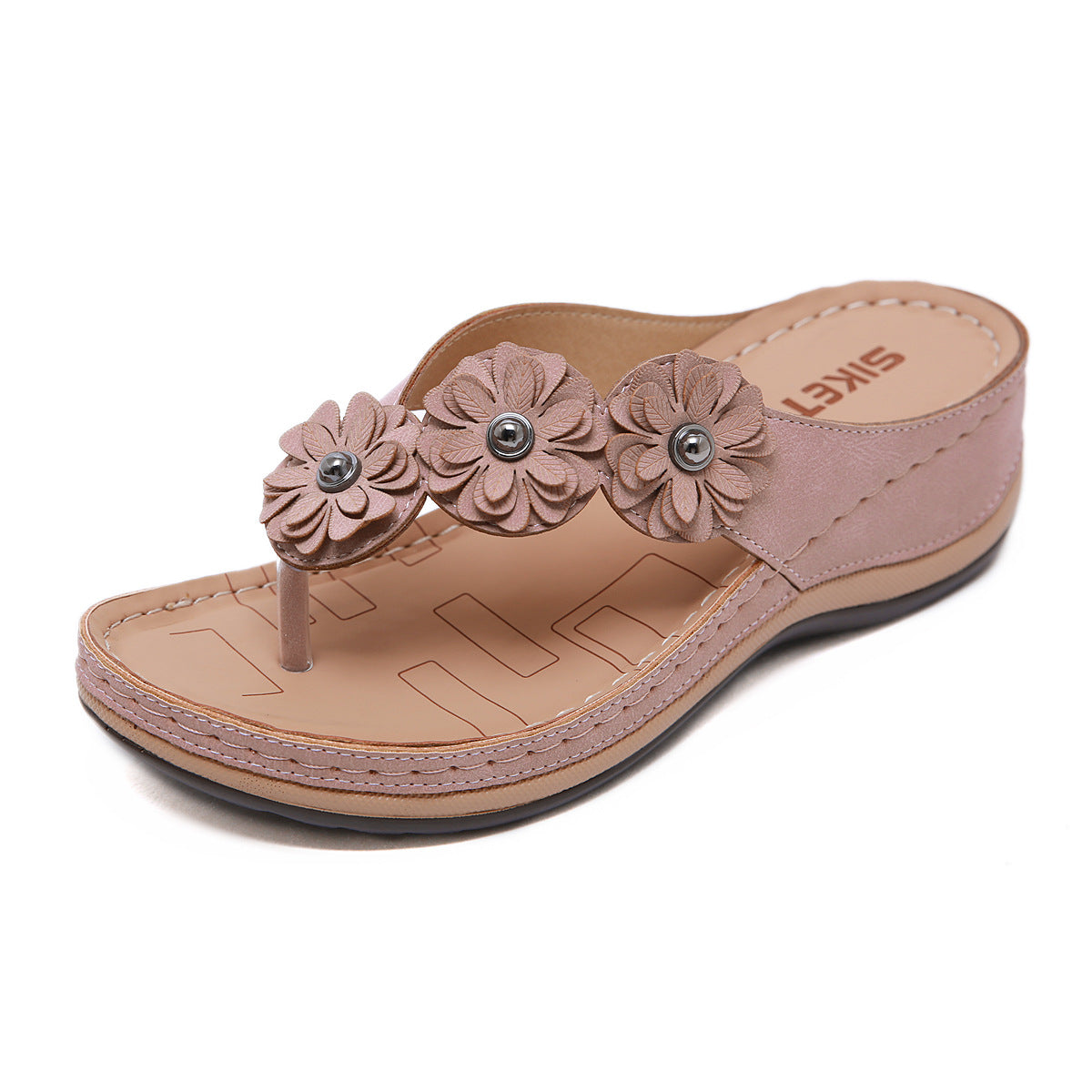 Women's Flower Sandals Stitching Casual Vacation Beach Seaside Wedge Comfortable plus Size Slippers