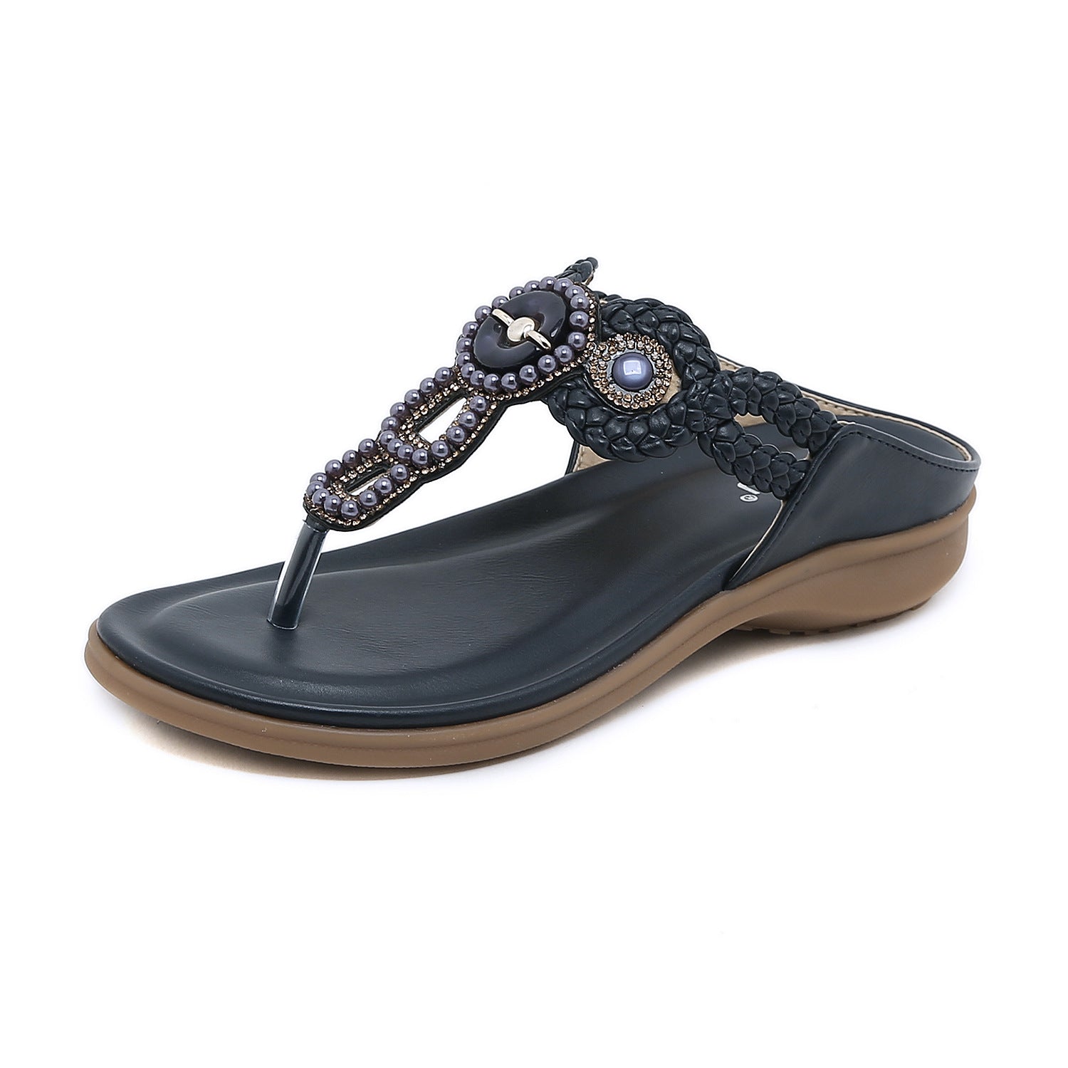 Sandals Bohemian Rhinestone Comfortable round Toe Seaside Vacation Large Size Women's Shoes
