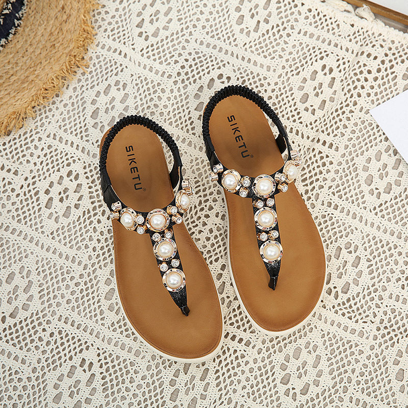 Trendy Wild Bohemian Style Flip-Flops Elastic Band Lightweight Comfortable Women's Shoes