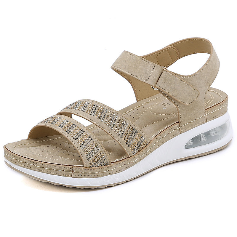 C321-2 Casual Cushion Insole plus Size Sewing Thread Wedge Comfortable Rhinestone Sandals