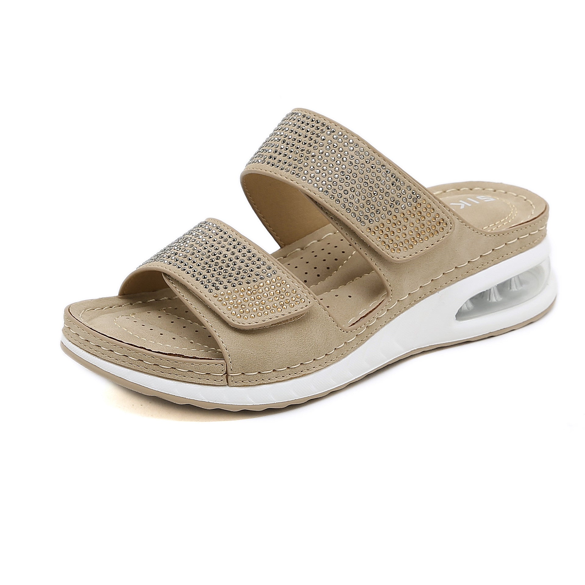 C321-1 Casual Air Cushion Bottom Large Size Sewing Thread Wedge Comfortable Rhinestone Sandals