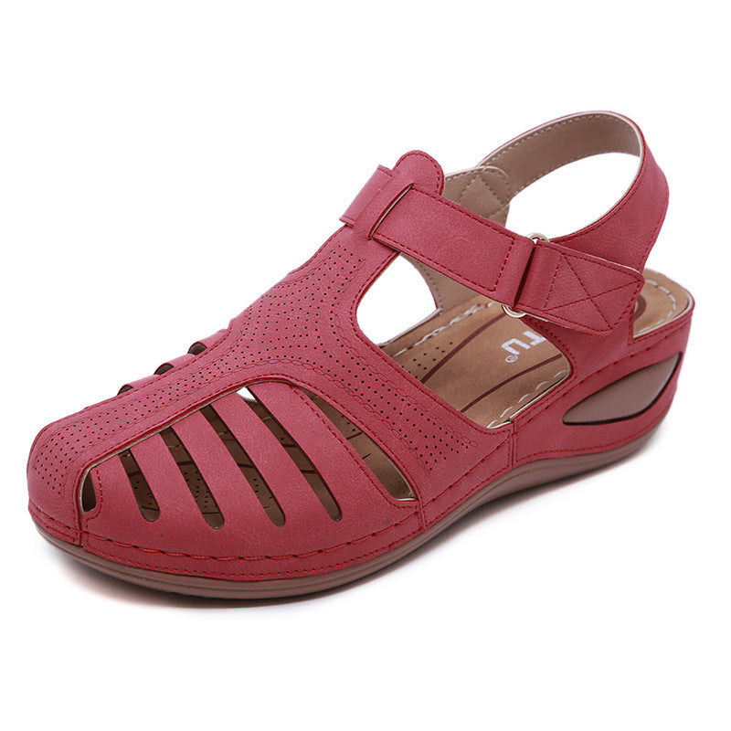 Retro Sandals Women's Stitching Adhesive Wedge Closed Toe Sandals