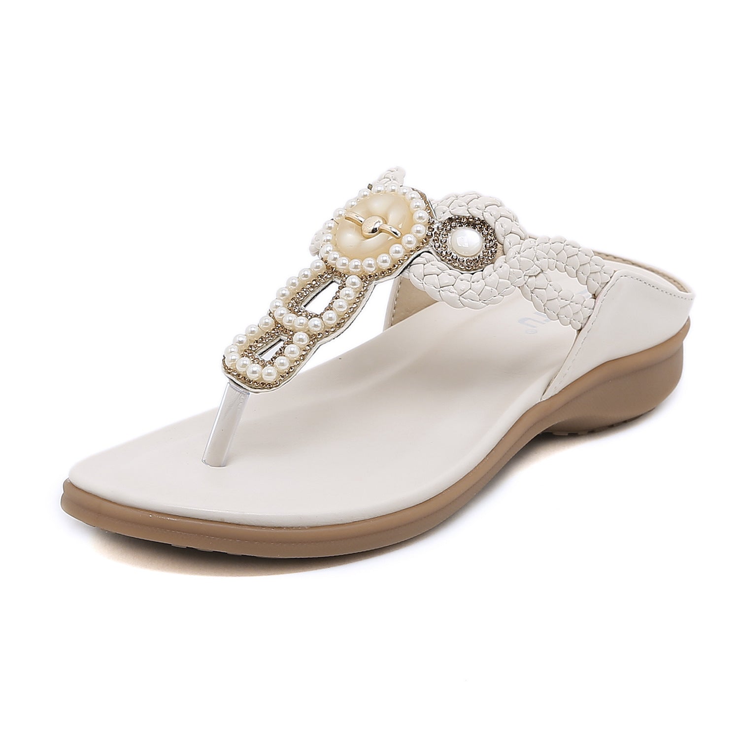 Sandals Bohemian Rhinestone Comfortable round Toe Seaside Vacation Large Size Women's Shoes
