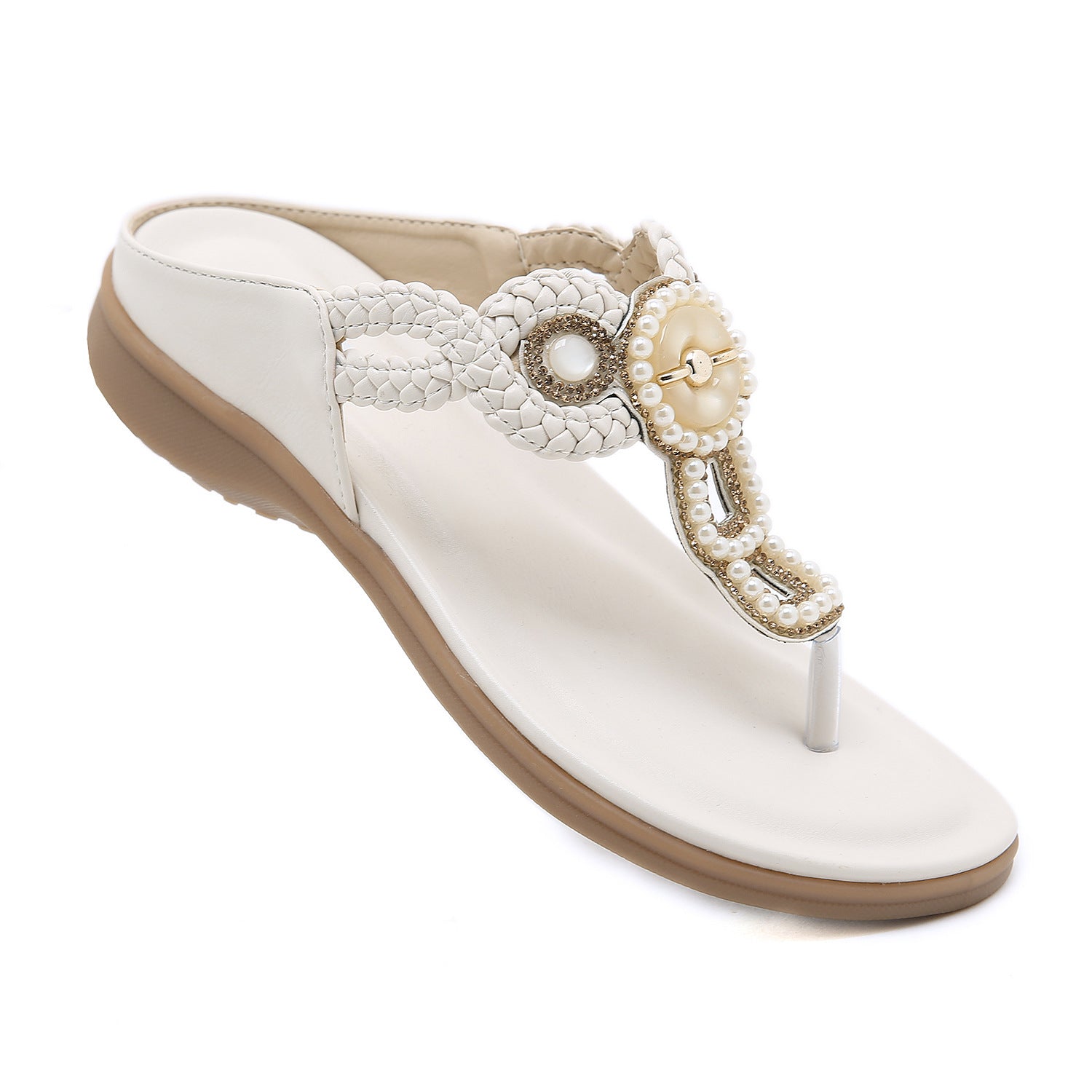 Sandals Bohemian Rhinestone Comfortable round Toe Seaside Vacation Large Size Women's Shoes