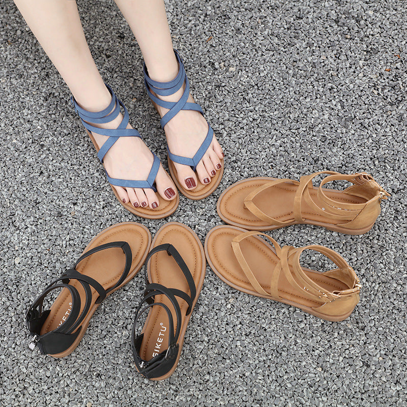 Size (35-Size 42) K9001-8 Fashion Soft Bottom Back Bag Cross Roman Sandals