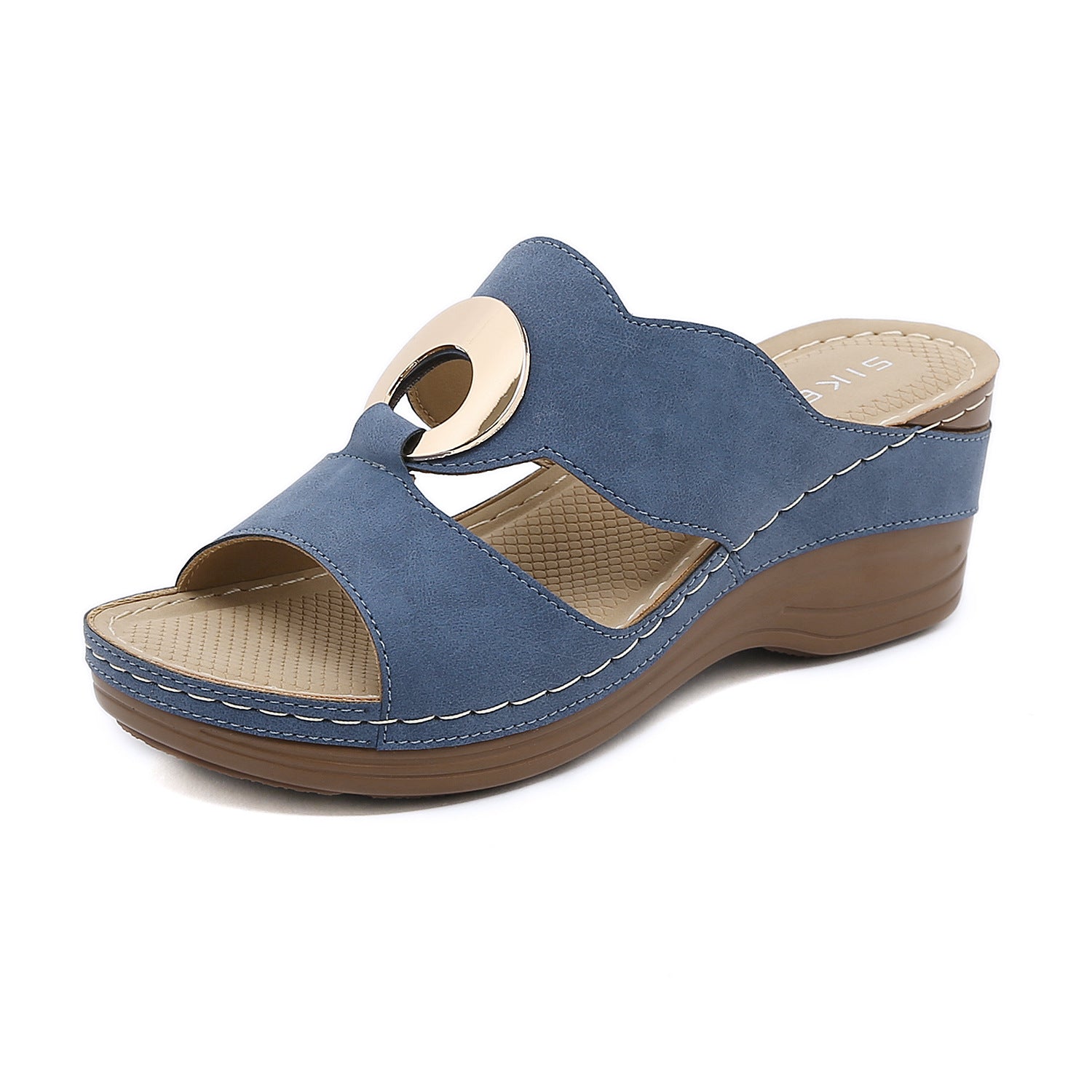 619-2 Women's Shoes Stitching Casual Wedge Metal Large Size Slippers Women