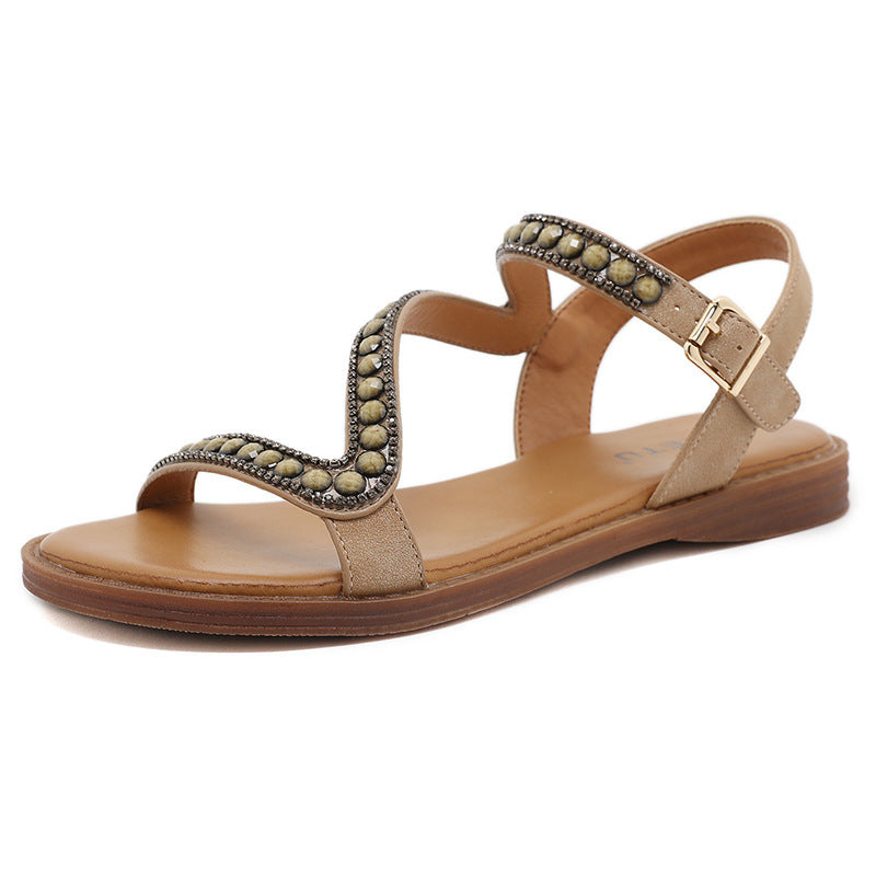 Alm3259-100 Fashionable Women's Sandals with Elastic Band Comfortable Sandals