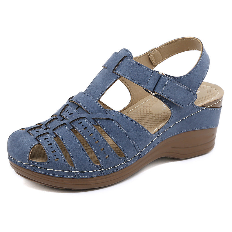Retro Non-Slip Sole Sandals Women's Stitching Adhesive Wedge Closed Toe Sandals