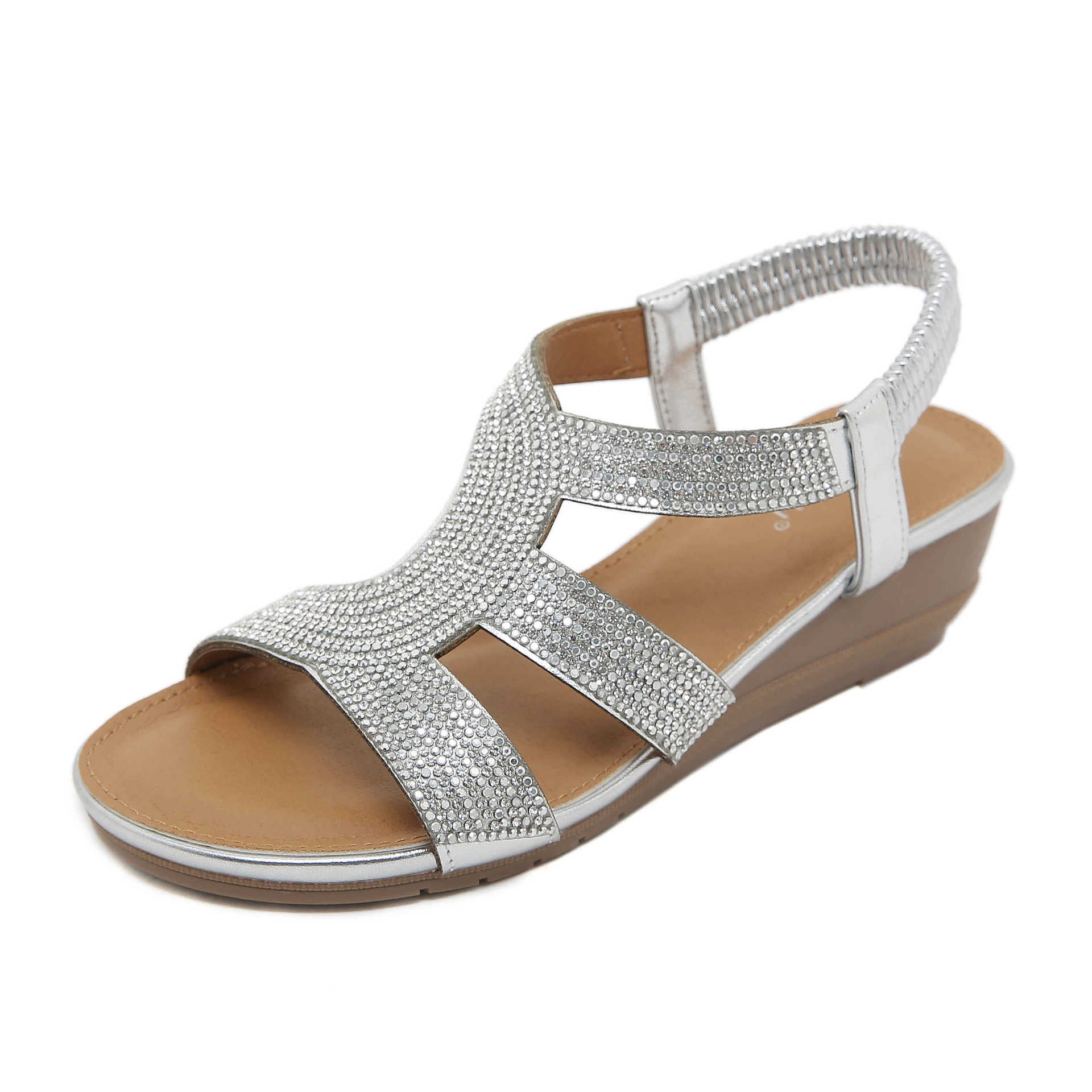 BY1729-3 Rhinestone Fashion Wedge Non-Slip Wedge Commuter Sandals for Women