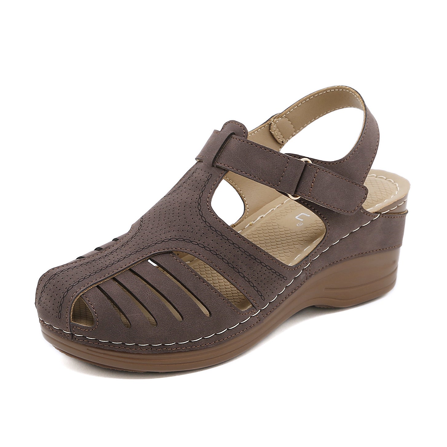 Retro Non-Slip Sandals Women's Car Line Adhesive Wedge Closed Toe Sandals