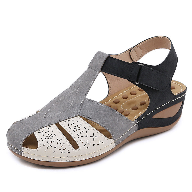 801-2 Sandals Women's Color Matching Stitching Mother Shoes plus Size Sandals Wedge-Heel Slippers