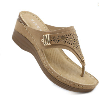 Non-Slip Bottom 6 Women's Shoes Stitching Wedge Rhinestone Metal plus Size Slippers Women