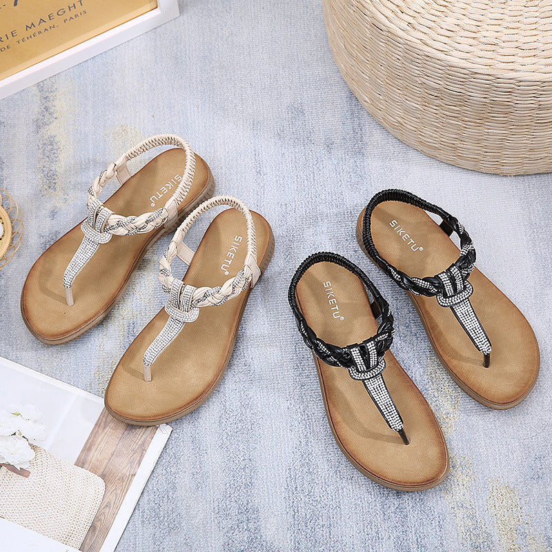 Bohemian Comfortable Women's Shoes Hand-Woven Rhinestone Rome Beach Sandals Women's Sandals