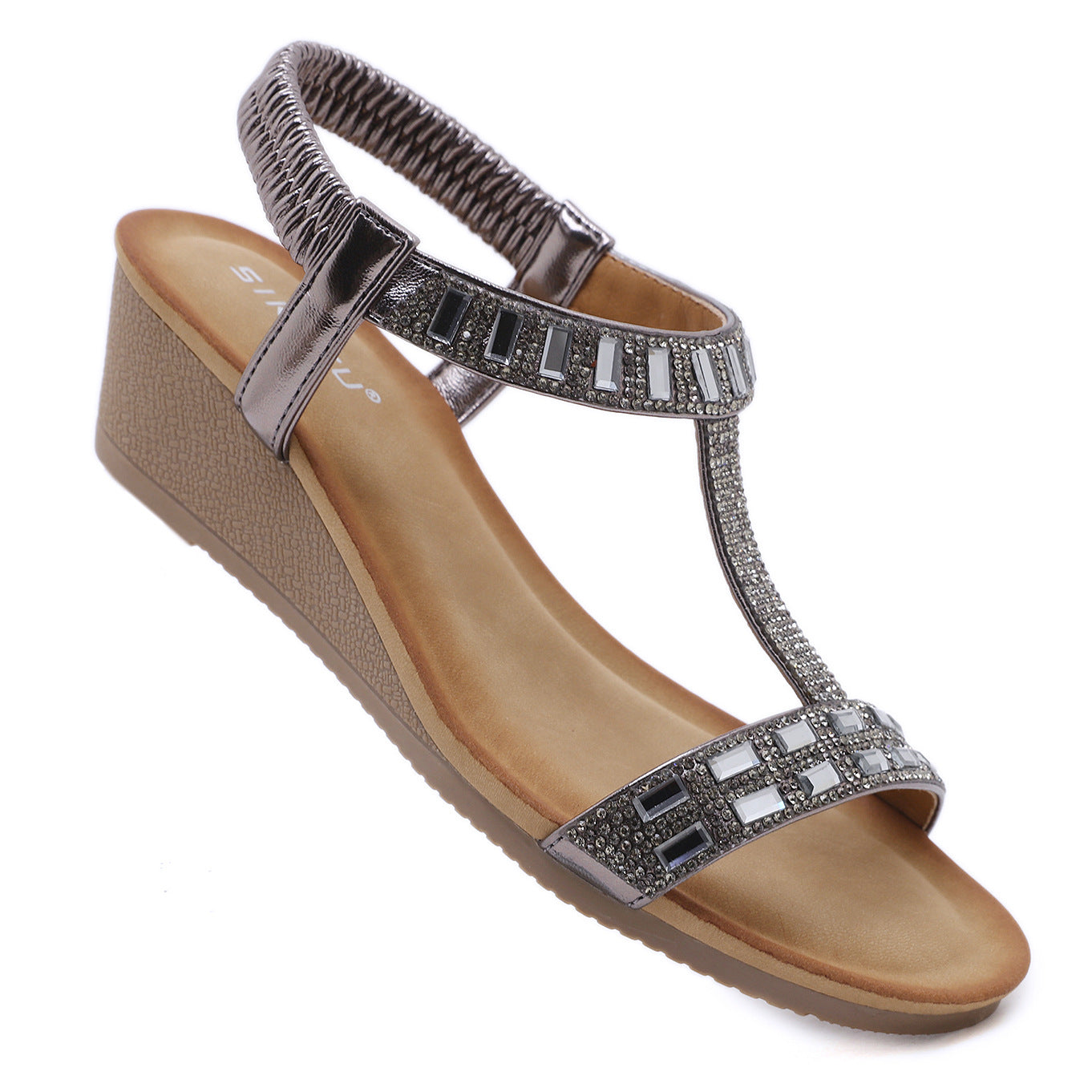 3217-5 Ethnic Style Bohemian Vintage Rhinestone Wedge Large Size Sandals