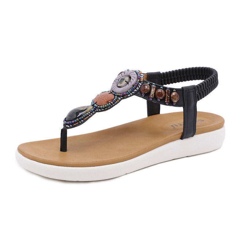 All-Match Fashion Trendy Bohemian Style Flip-Flops Elastic Band Lightweight Comfortable Women's Shoes