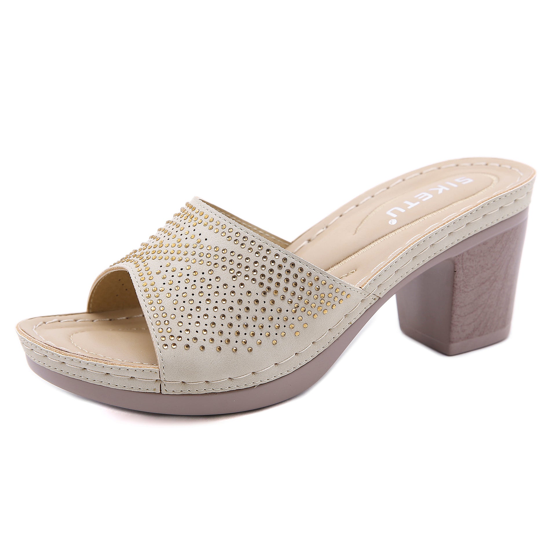 Women's Sandals Rhinestone Stitching Sandals Chunky Heel plus Size Comfort Slippers