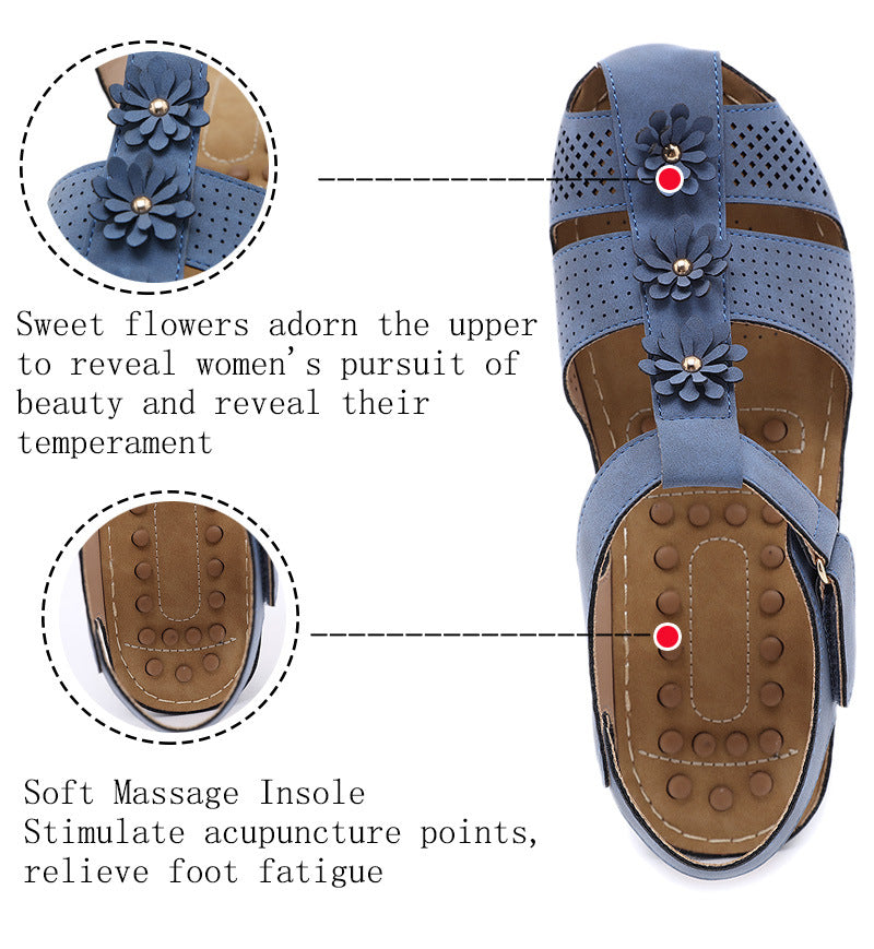 C801-1 Massage Grain Casual Women's Shoes Flower Solid Color All-Match Wedge Sandals